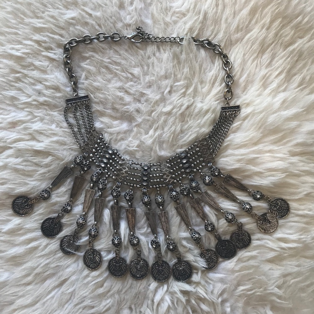 Silver boho statement necklace